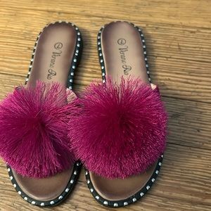 pink pompon sandals
